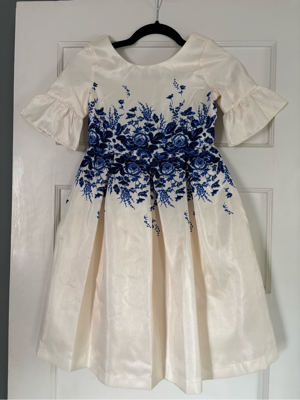 NWT Janie and Jack Girls Silk Cream and Blue Floral Party Dress